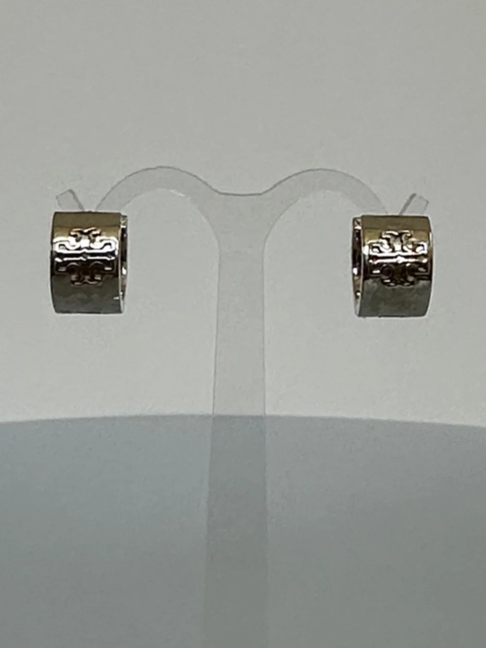 Tory Burch Silver Logo Hinge Hoop Earrings